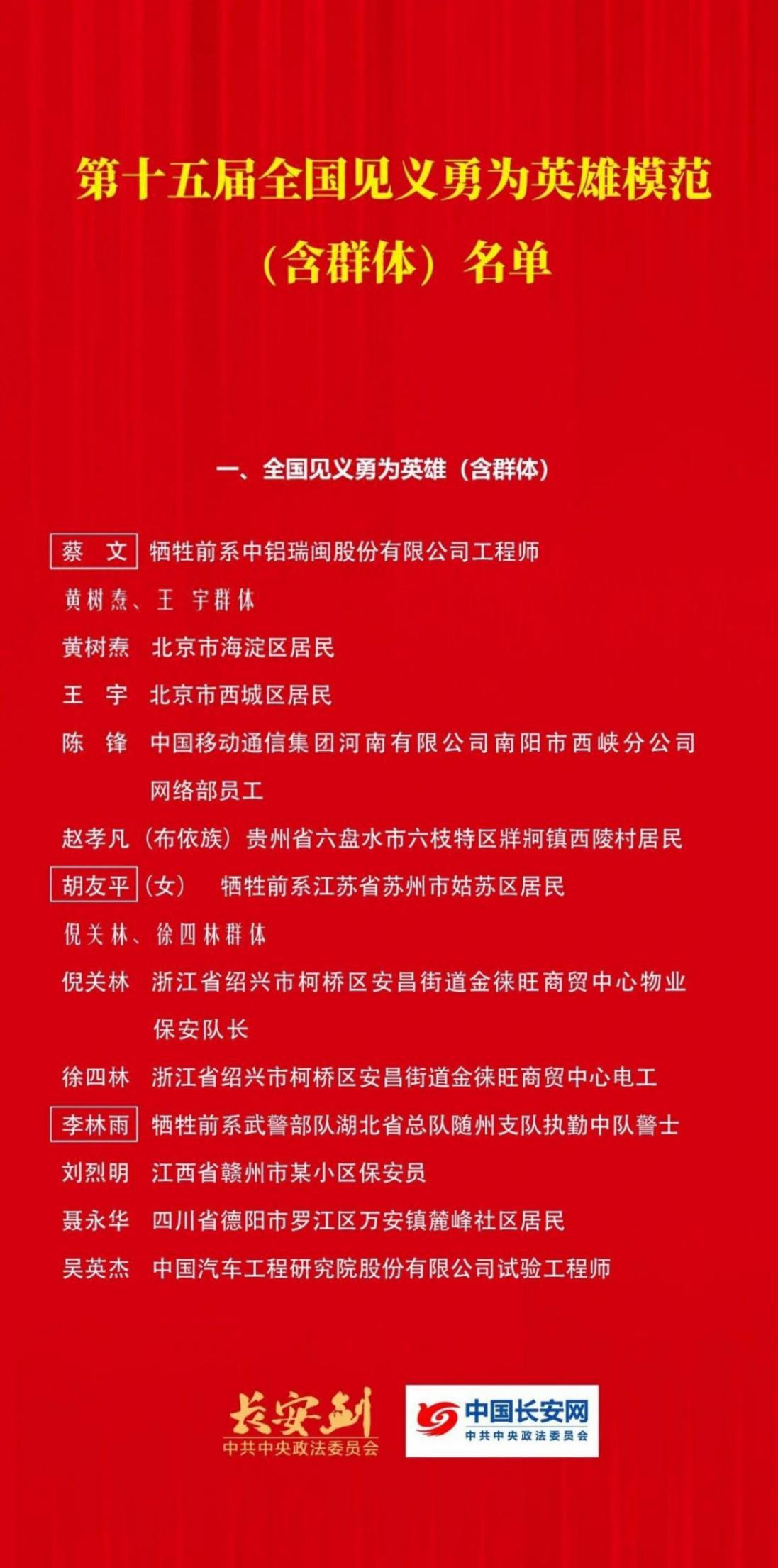 胡友平獲“全國見義勇為英雄”稱號