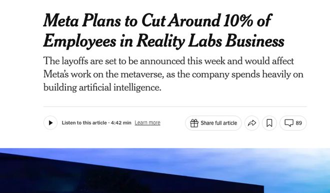 Meta將裁減Reality Labs部門10%崗位,戰略轉向AI可穿戴設備